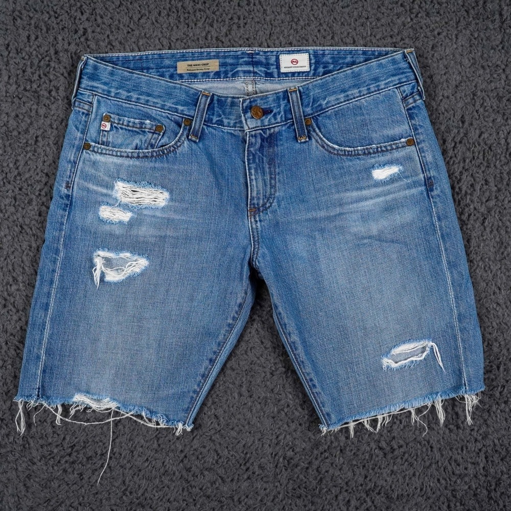 Ag Adriano Goldschmied Light Blue Distressed High-Waist Denim Shorts